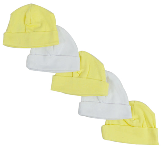 Yellow & White Baby Caps (Pack of 5)