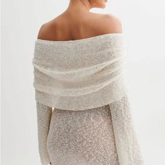 Women's Spring Summer Knitted Dress Elegant Party Boat Neck Dress