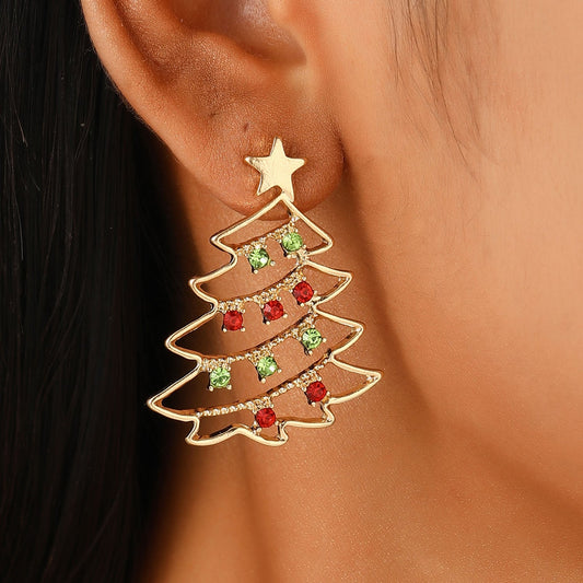 Christmas Earrings With Christmas Tree Colorful Zircon Christmas Tree