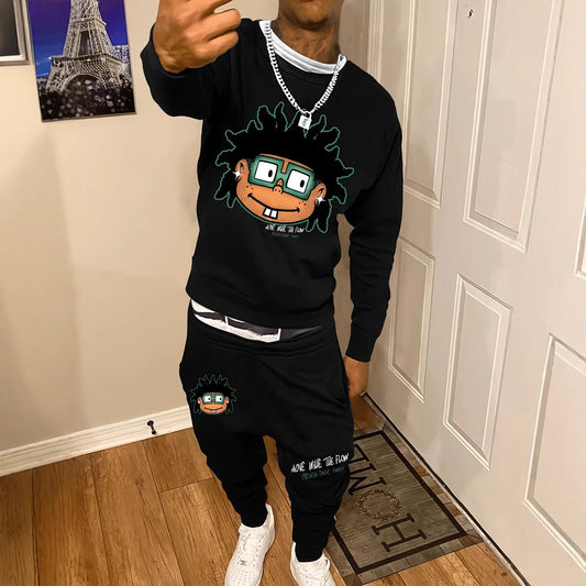 Men's Casual Fashion Round Neck Sweater Sport Pants Suit