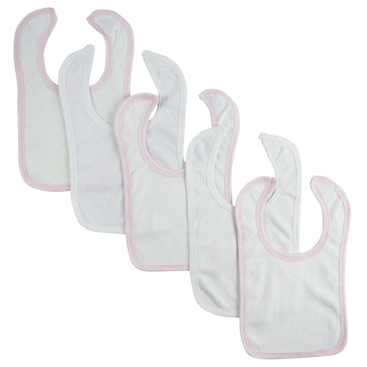 White Bib With Pink Trim and White Trim (Pack of