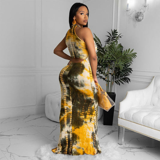 Printed round neck sleeveless dress