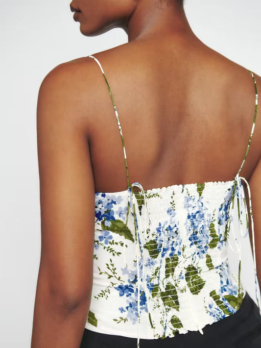 Summer Sweet French Vintage Floral Printed Sexy Slim Fit Slimming