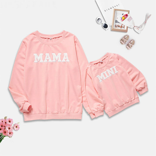 Letter Printed Sweater Matching Mother and Daughter