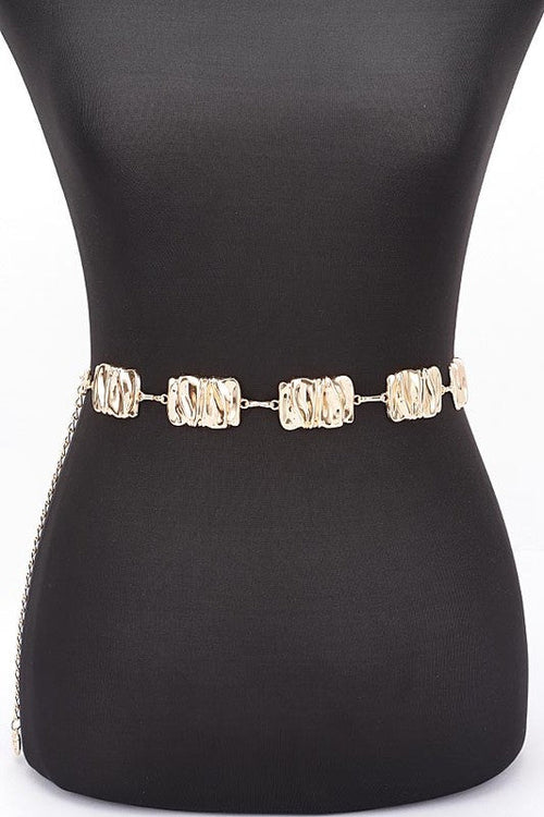 Textured Metal Plate Station Fashion Chain Belt