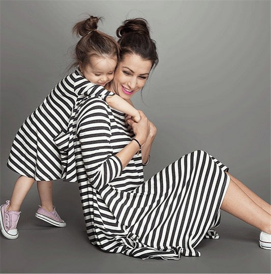 Family Matching Mother And Daughter Striped Dresses