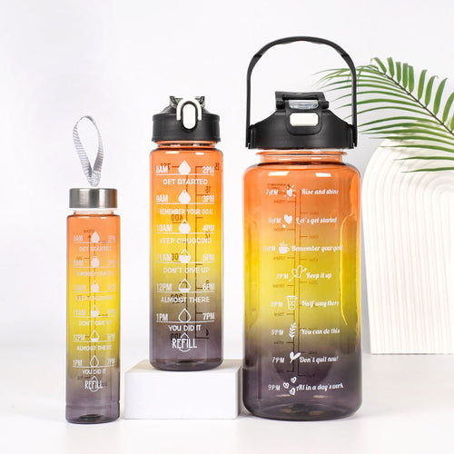 3-in-1 Gradient Color Motivational Water Bottles Set Plastic Straw