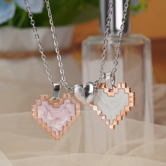 2pcs Magnetic Heart-shaped Mosaic Necklace Fashion Personality Couple
