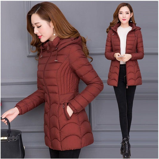 Women's Mid-length Simple Slim-fit Figure Flattering Cotton-padded Coat