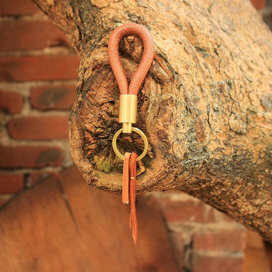 Round Leather Brass Keychain