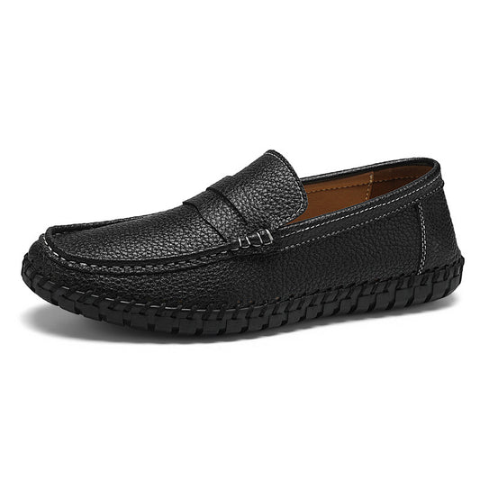 Hand-stitched Bottom Slip On Men's Casual Leather Shoes