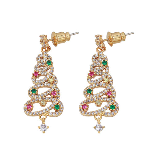 New Full Inlaid Colorful Zircon Christmas Tree Tassel Earrings Women's