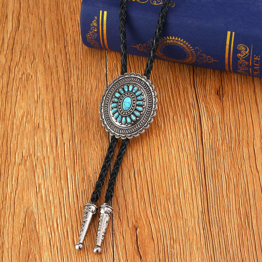 American Indian Western Style Turquoise Carved Bolo Tie