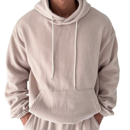 Men's Leisure Corduroy Solid Color Hooded Big Pocket Sweatshirt