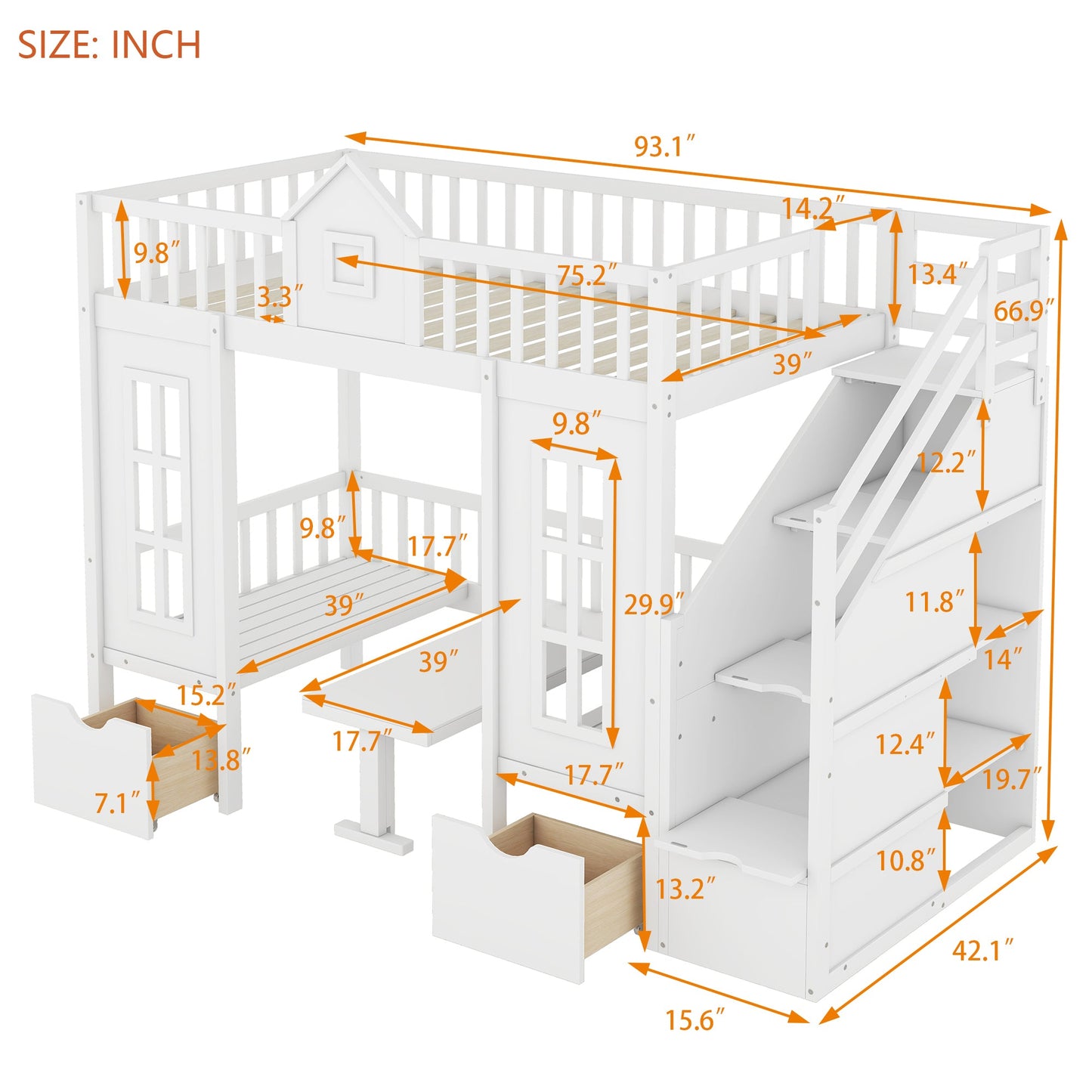 Twin-Over-Twin Bunk Bed with Changeable Table, Bunk Bed Turn into