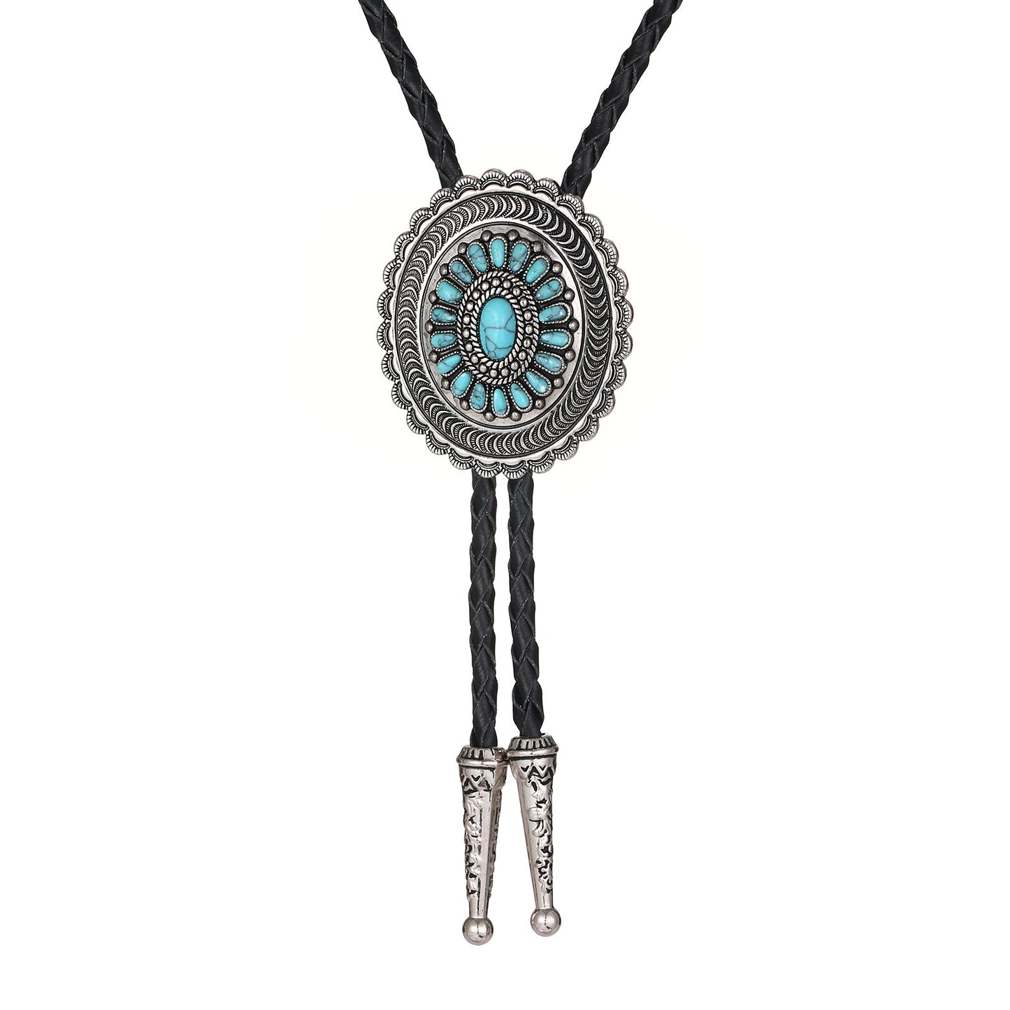 American Indian Western Style Turquoise Carved Bolo Tie