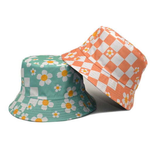 Plaid Floral Bucket Hat Sun-proof