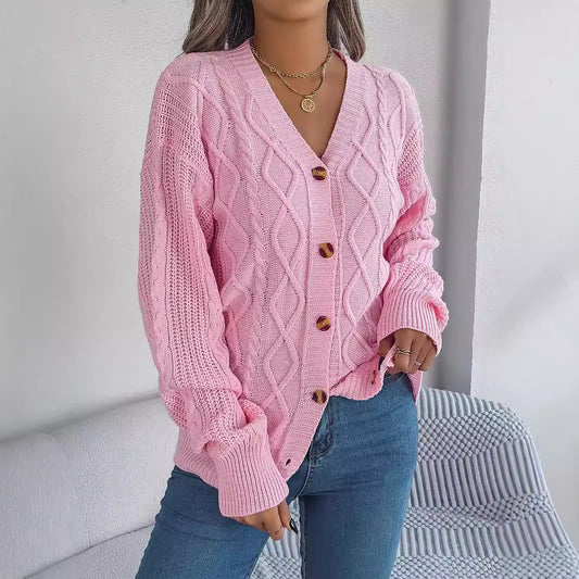 V-neck Long Sleeve Button Women's Sweater