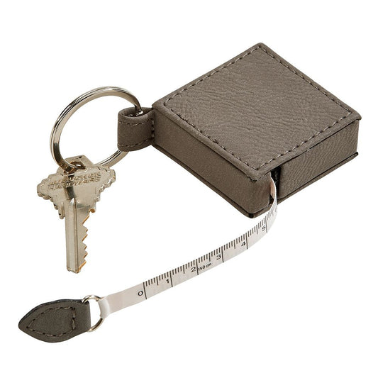 Leatherette Square 5' Feet Tape Measure Grey Keychain 2"