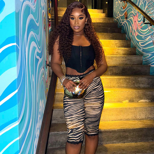 Sexy Print Cropped Tight Straight-leg Pants