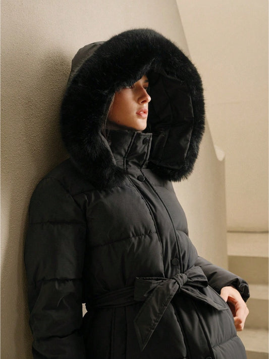 Women's Coat With Faux Fur Trim