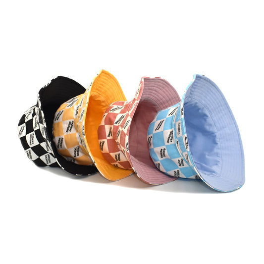 Letter Plaid Bucket Hat Fashion Double-sided Wear Bucket Hat