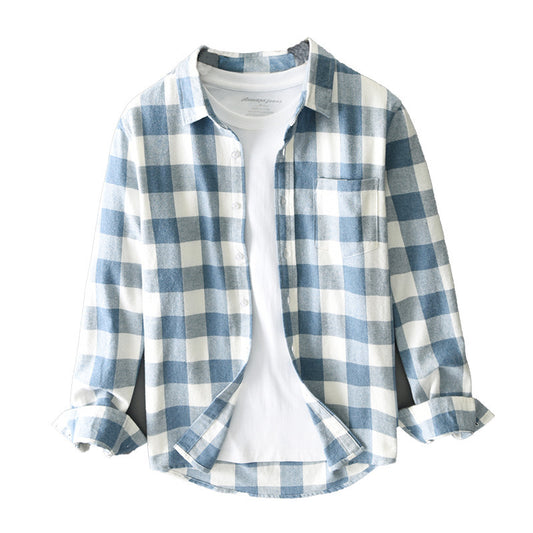 Long Sleeve Loose Plaid Lapel Casual Men's Shirt All-match Simple Cardigan