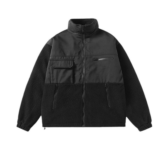 Cross Loose Lapel Fleece Warm Casual Men's Jacket