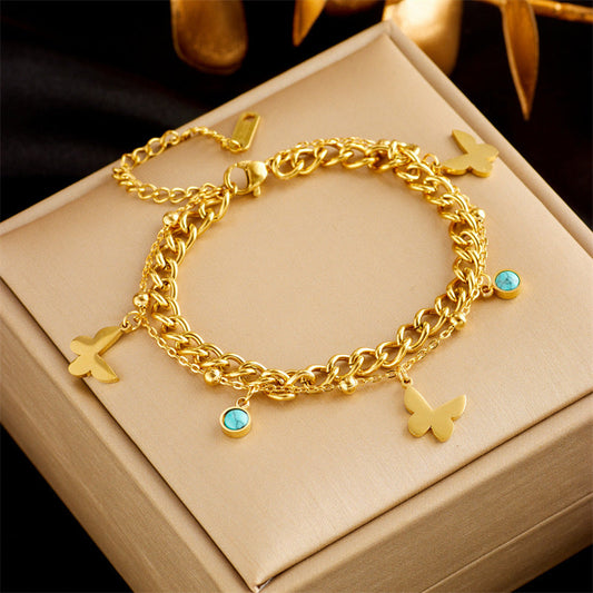 Stainless Steel Gold Plated Punk Fashion Double Layer Bracelet For