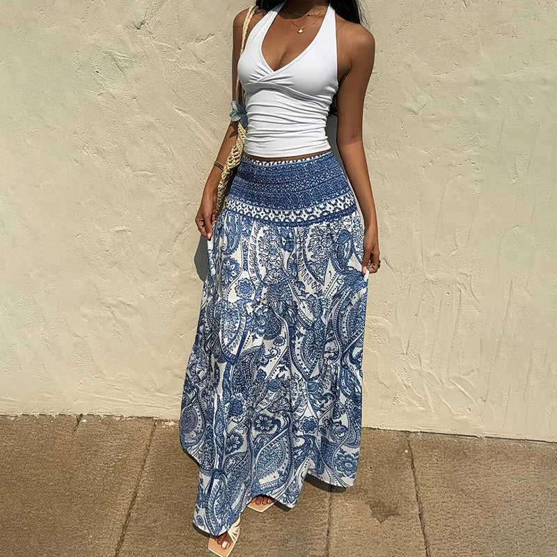 Women's Boho Floral Print Maxi Skirt