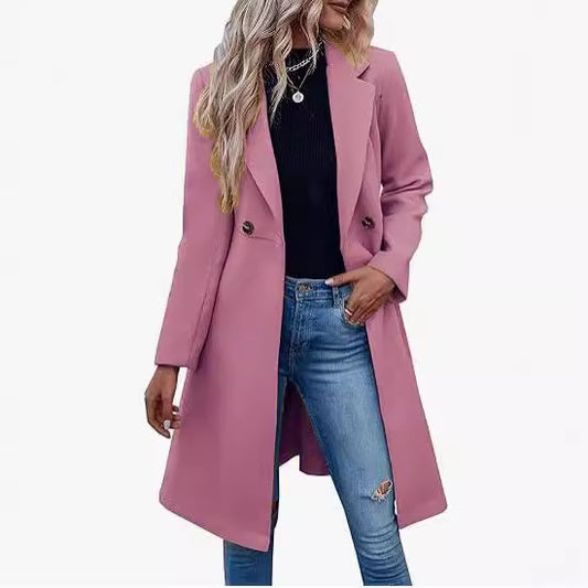 Long Woolen Women's Double Breasted Coat