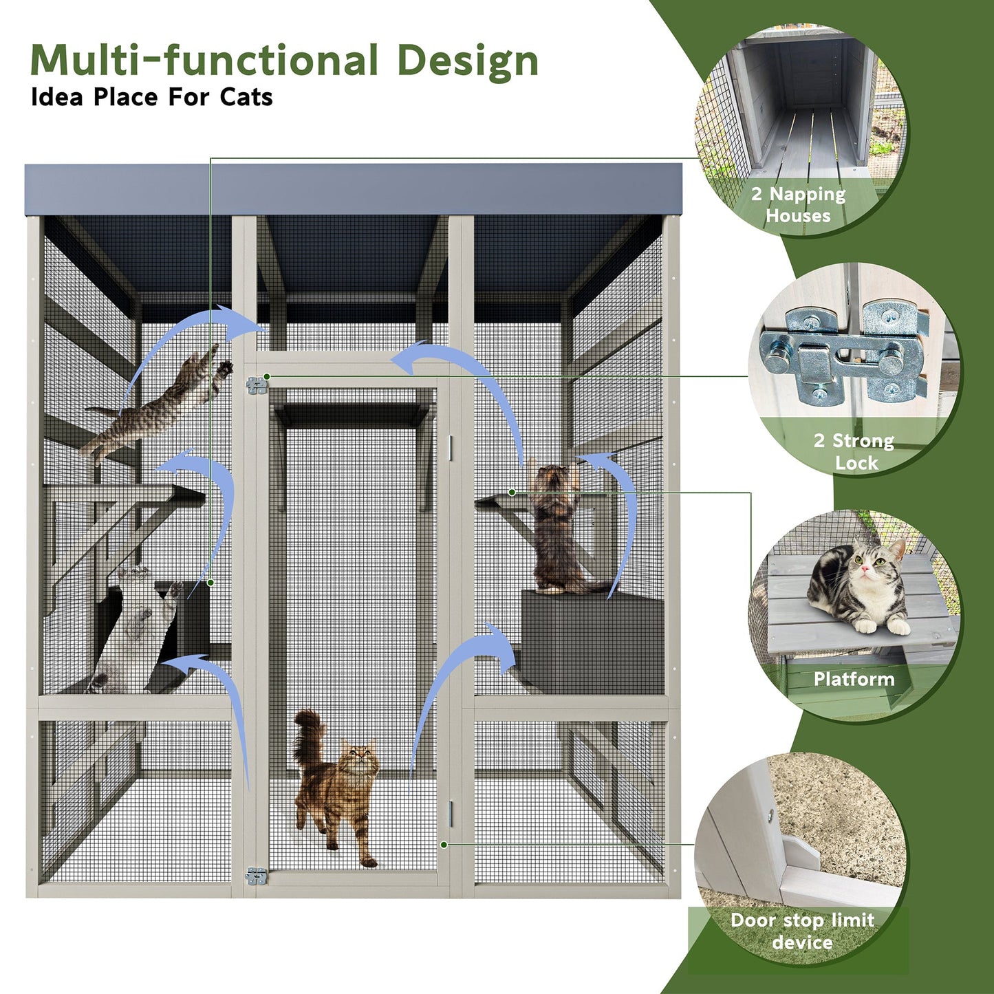62.6' Outdoor Wooden Catio for Cats, Large Cat Enclosure with