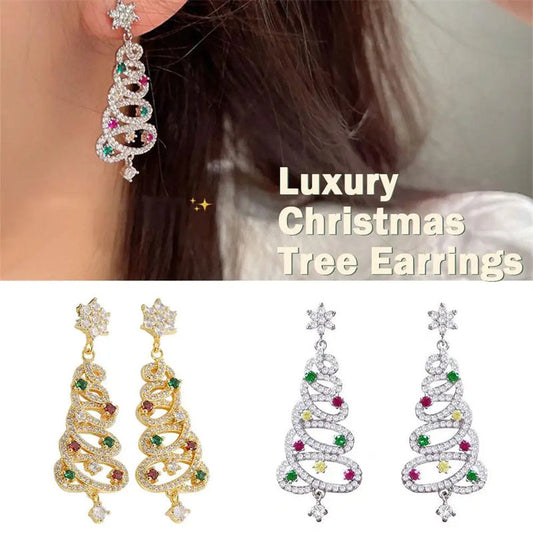 New Full Inlaid Colorful Zircon Christmas Tree Tassel Earrings Women's