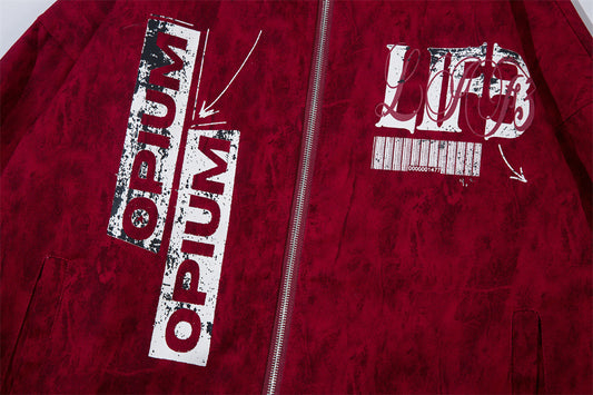 Letter Print Loose Stand-up Collar Jacket