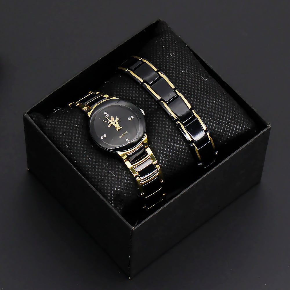 Elegant Pair Timepiece Metal Strap Set