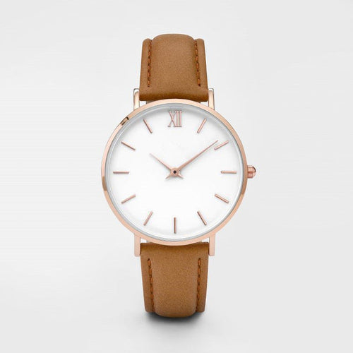 Elegant Ladies Timepieces Genuine Leather Quartz Wristwatch