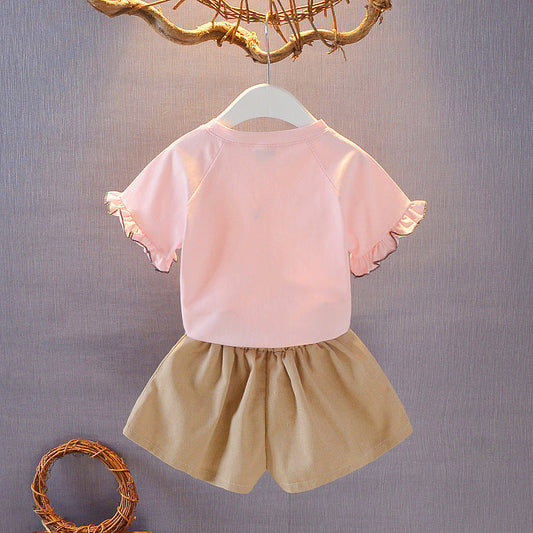 Fashionable kids' summer outfit trendy cotton tee and shorts