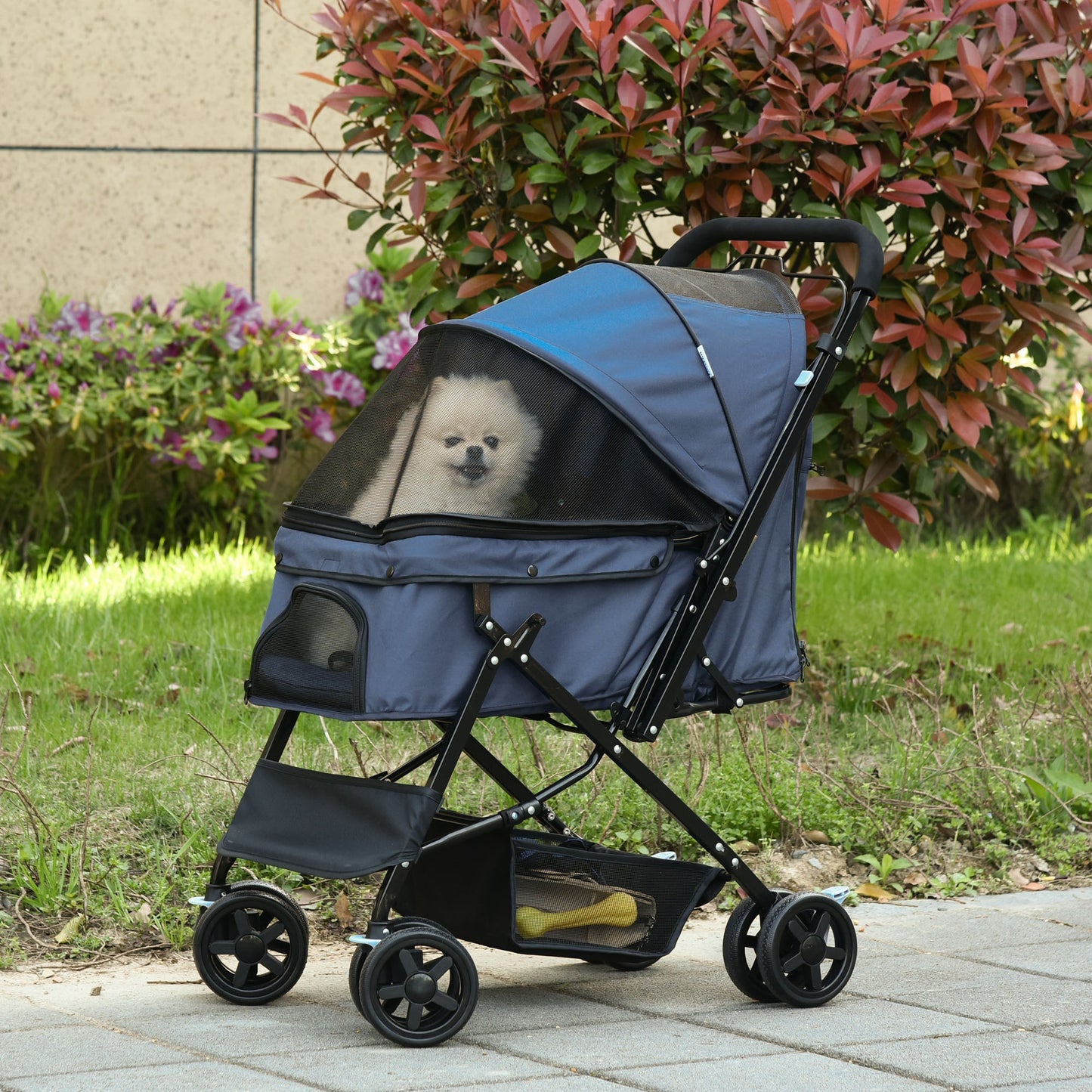 PawHut Pet Stroller Foldable Dog Cat Travel Carriage with Reversible