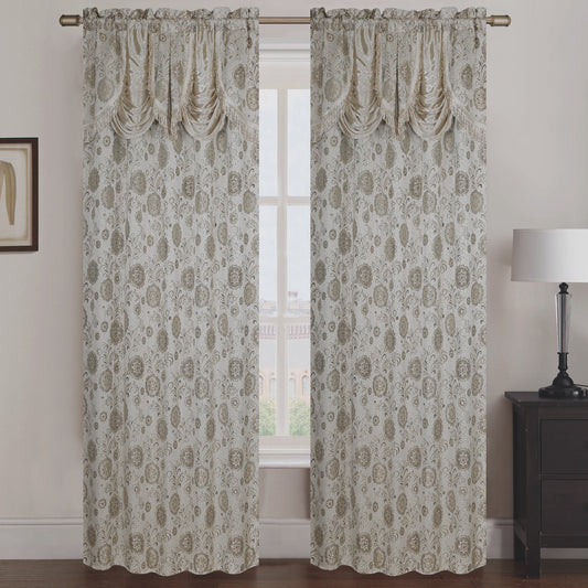 Molly Jacquard Rod Pocket Panel with Attached Valance Set of Two -