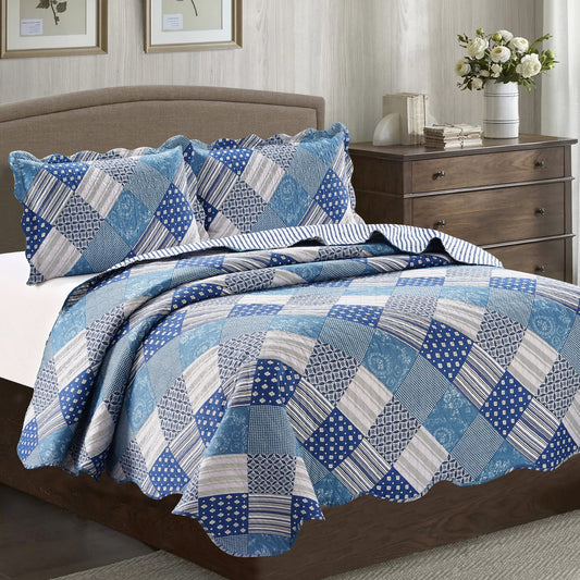 Jennifer 3 Piece Quilt Set - Blue