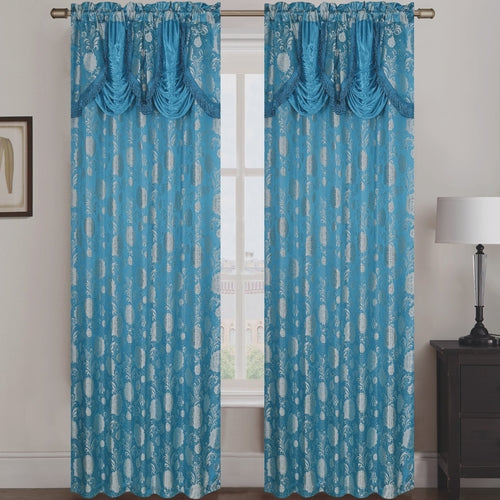 Molly Jacquard Rod Pocket Panel with Attached Valance Set of Two -