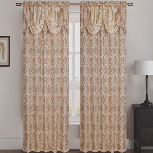 Rebecca Jacquard Rod Pocket Panel with Attached Valance Set of Two -