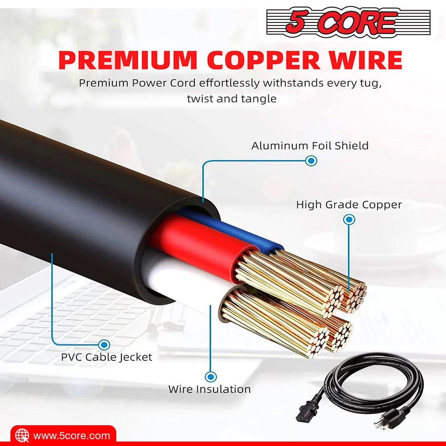 5Core AC Power Cord 6 Ft 3 Prong US Male - Female Extension Adapter