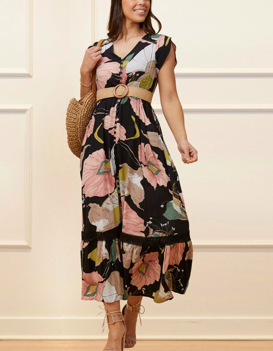 Joujou Elastic Belt Black Wood Buckle