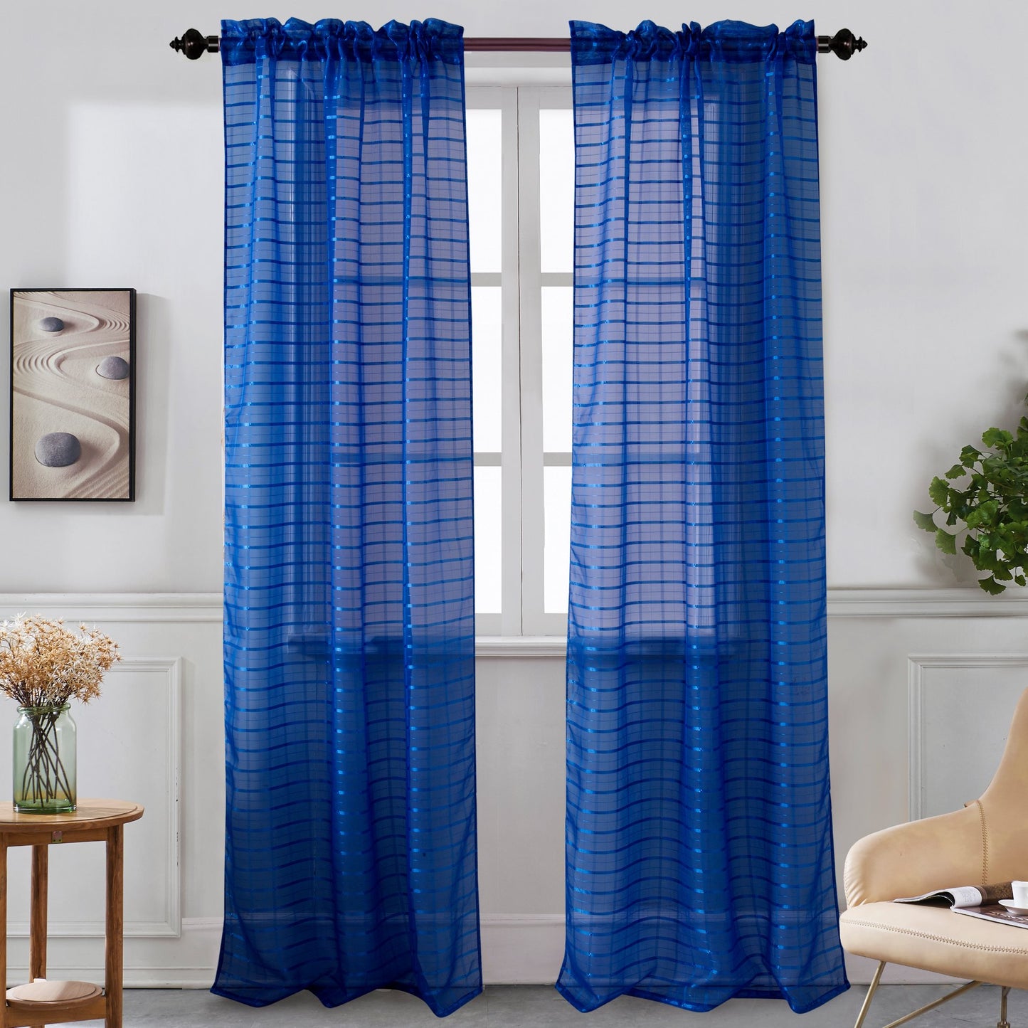 Nancy - Rod Pocket Sheer Panel - Set of Two - Assorted Colors