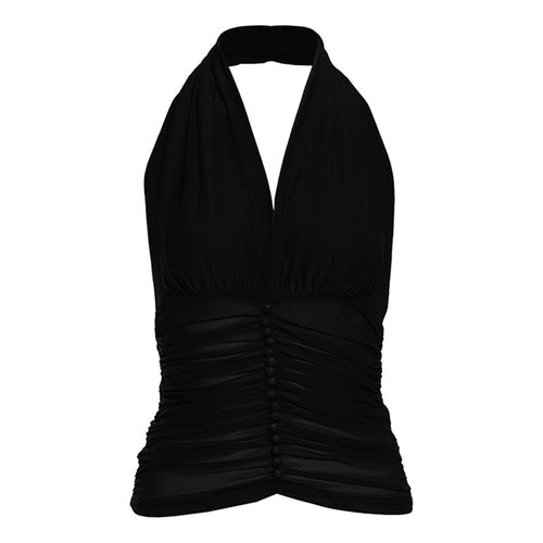 Summer Women Clothing Sexy V neck Halter Spaghetti Straps Vest Mesh