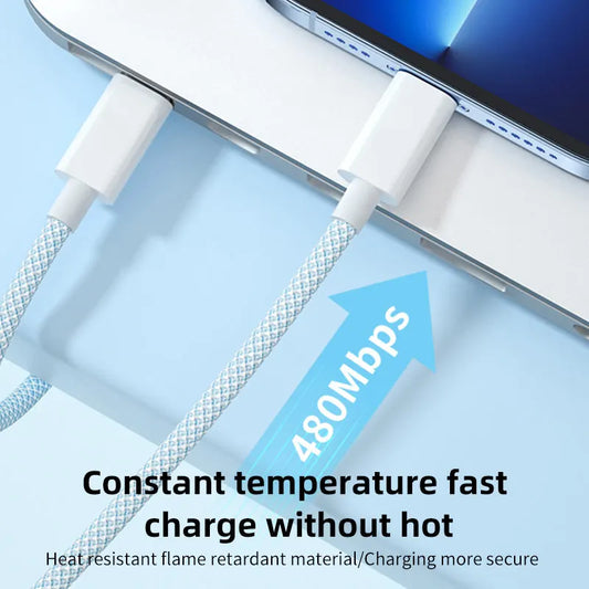 PD 60W USB-C To Type C Cable for IPhone 15 16 Pro Fast Charging Wire