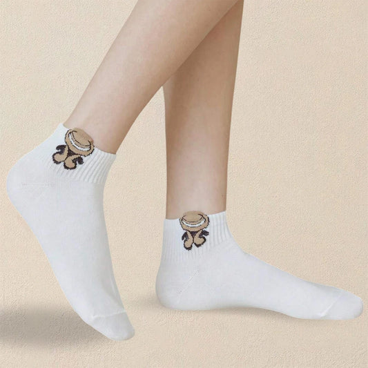 5/10/20 Pairs Women Cartoon Teddy Bear Patterned Ankle Socks Versatile