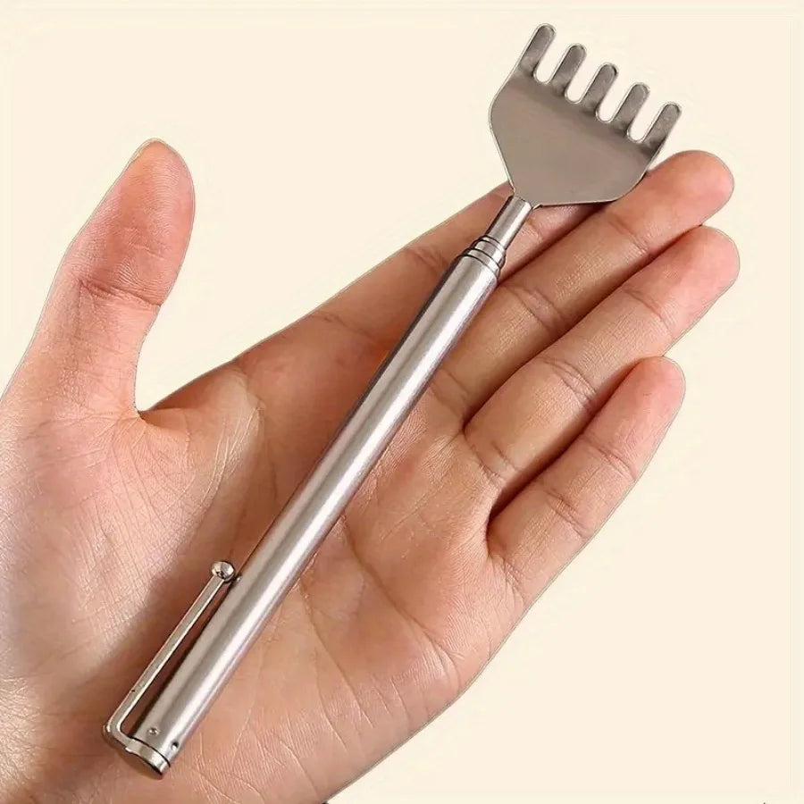 silvery Telescopic Back Scratcher, Portable Extendable Stainless