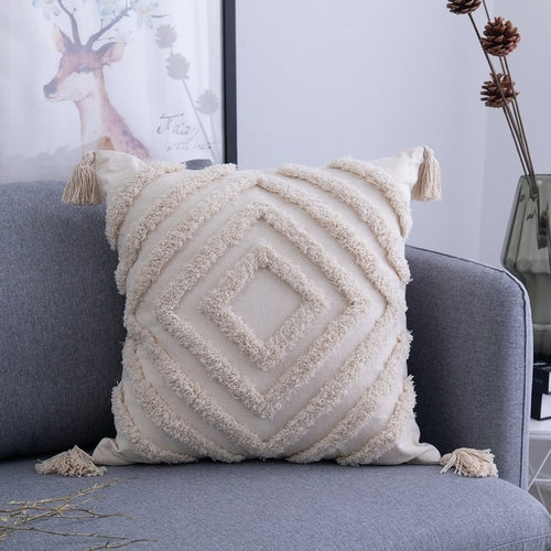Tassels Cushion Cover 45x 45cm/30x50cm Beige Pillow Cover Handmade